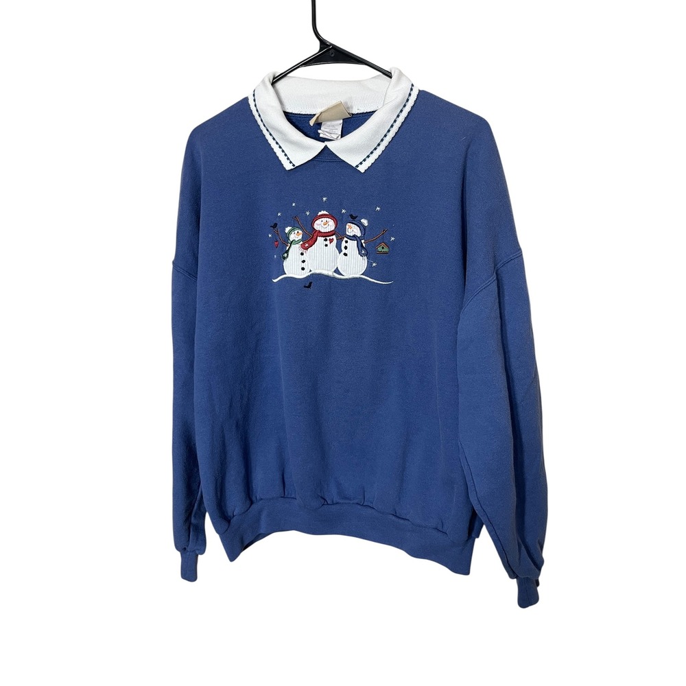 Top Stitch By Morning Sun Embroidered Snowman Crewneck Collared Sweatshirt XL